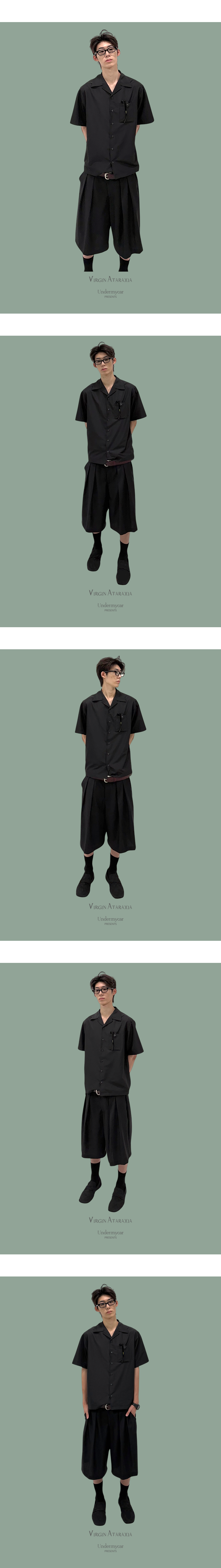TWO TUCK WIDE SHORTS SLACKS - BLACK