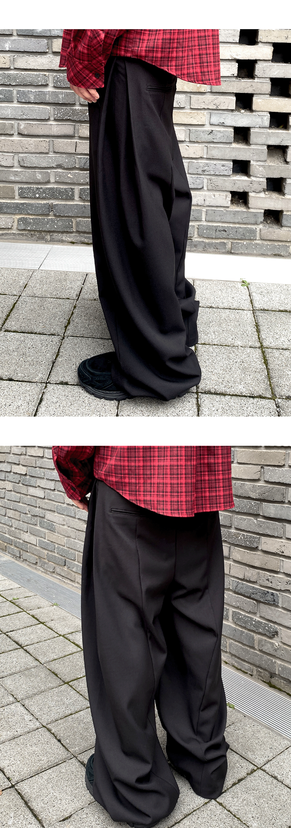 Mu.198 Classic Logo Linear Pintuck Wide Slacks Black