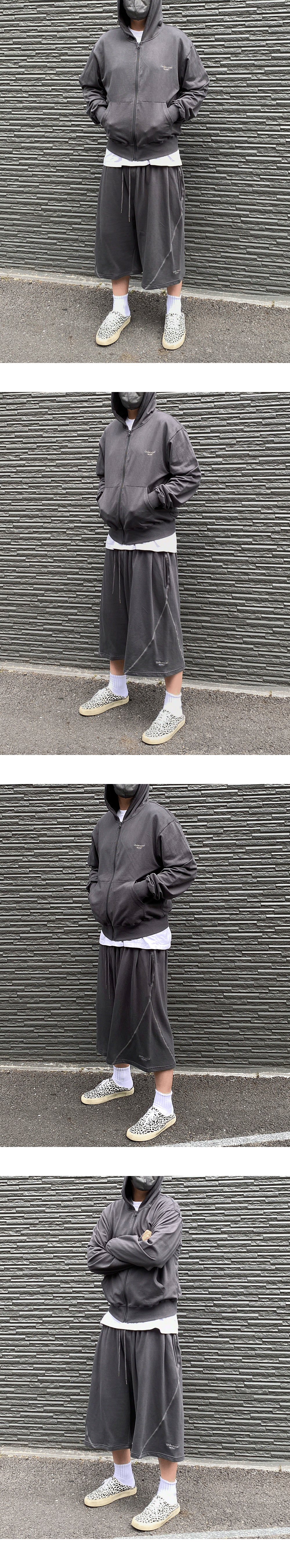 MU.28 Anti Fxxking Logo Play Rising Curve Sweat Shorts Olive
