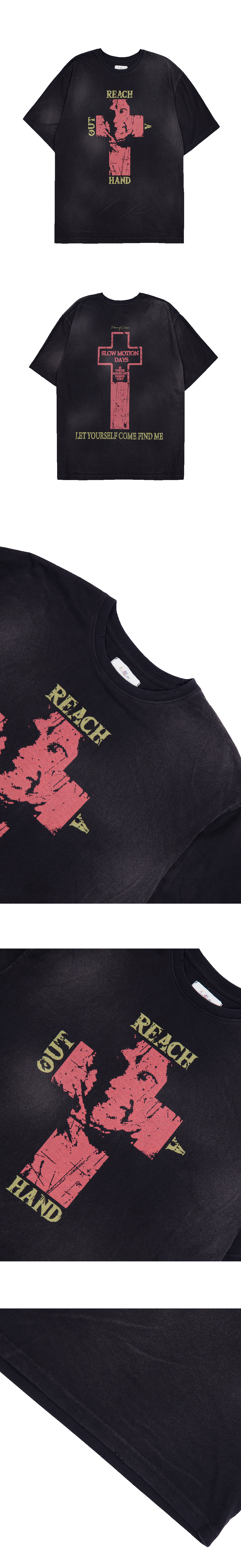REACH OUT A HAND VINTAGE WASHED T-SHIRTS - BLACK