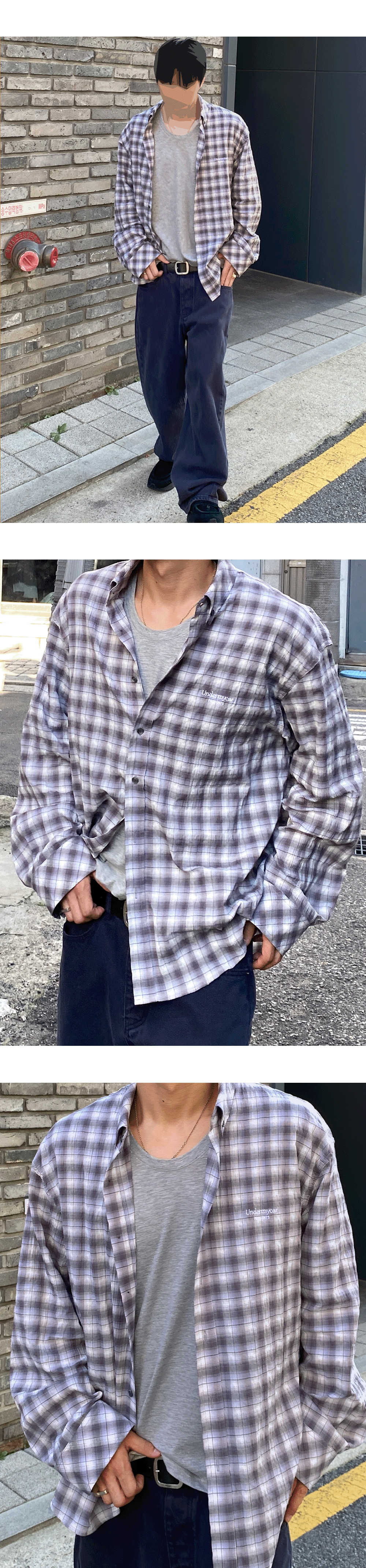 Mu.206 Classic Logo Vintage Check Shirt Gray