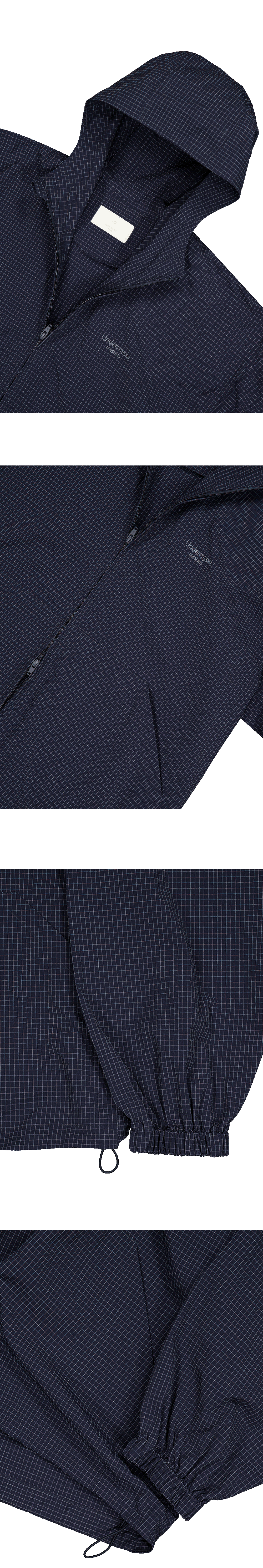 Mu.191 Classic Logo Micro Check Hooded Windbreaker Navy