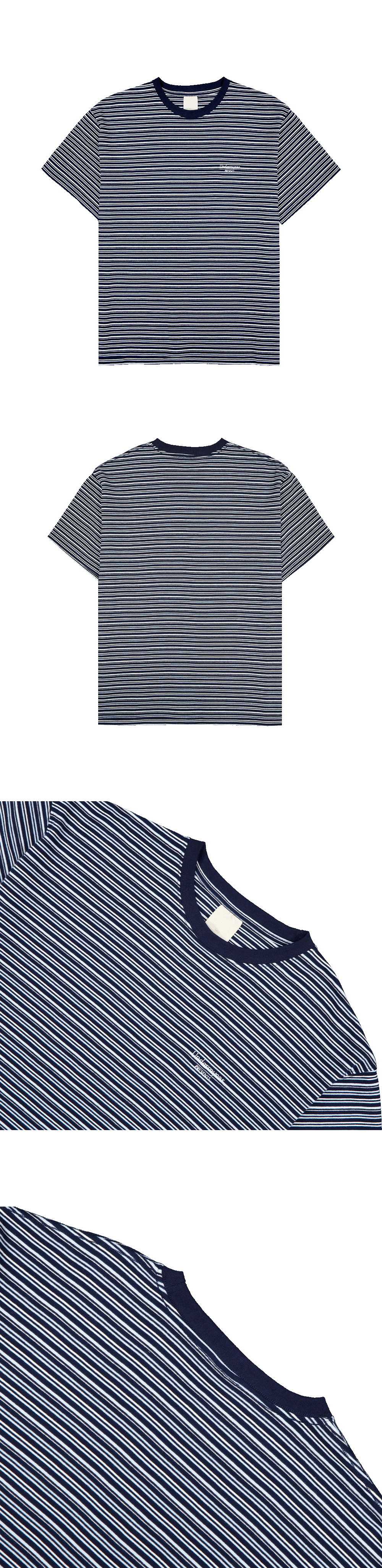 Mu.195 Classic Logo Brush Striped T-shirts Navy