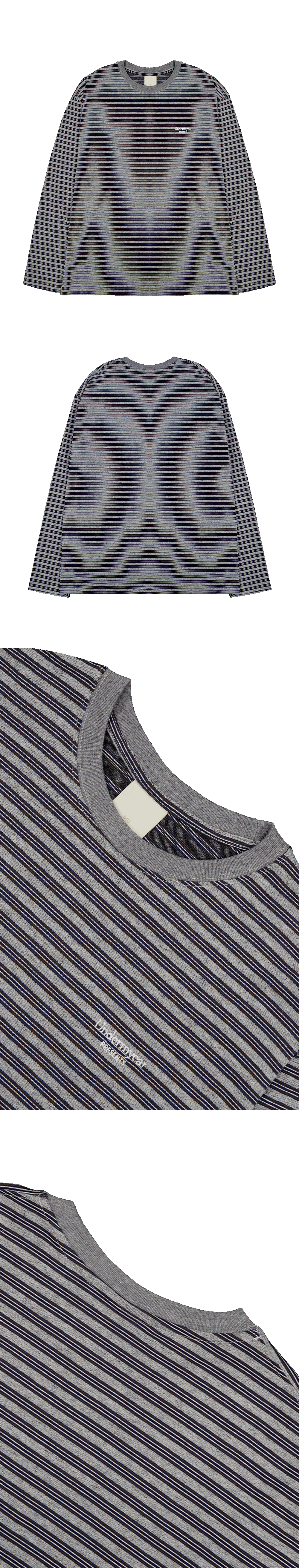 Mu.193 Classic Logo Striped Over Fit Long Sleeve Dark Gray / Navy