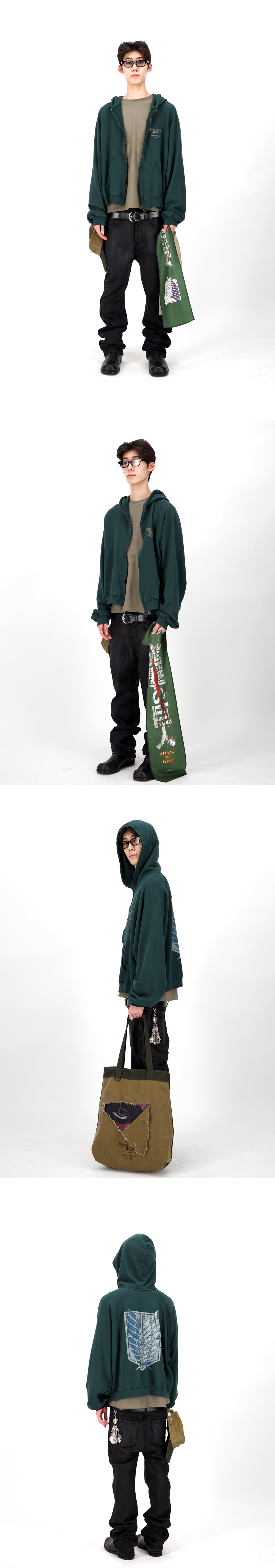SURVEY CORPS CLOAK ZIPPED HOODIE - FOREST GREEN