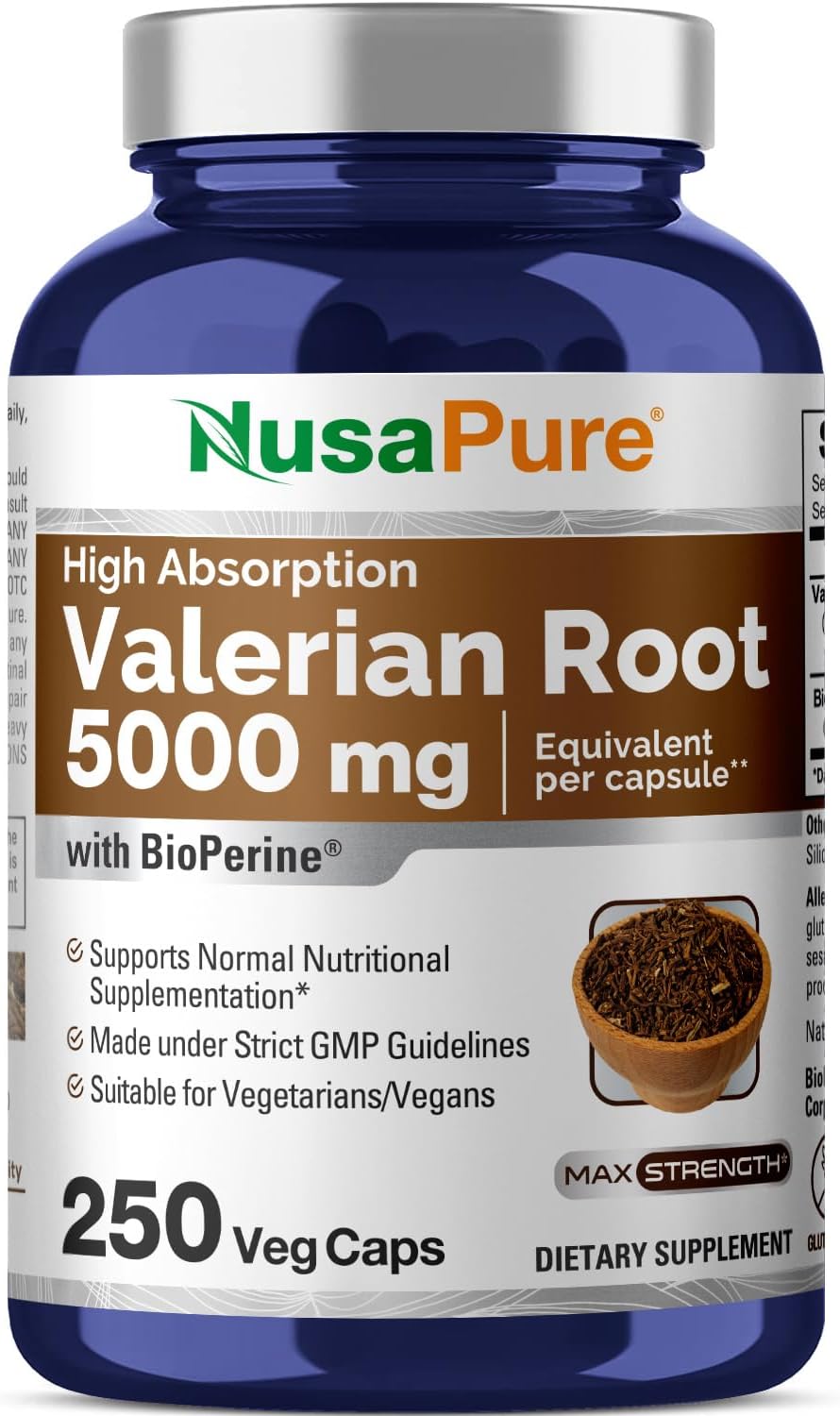 누사퓨어 발레리안 뿌리 5000mg 250캡슐 / NusaPure Valerian Root 5000 mg Per Veggie