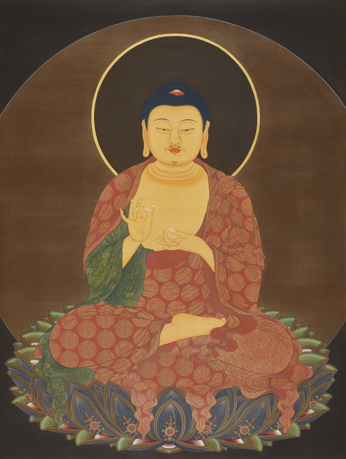 ▲ 유현정_아미타여래도(阿彌陀如來圖).130x205cm.비단바탕에 석채,금.2021 ⓒ 유현정