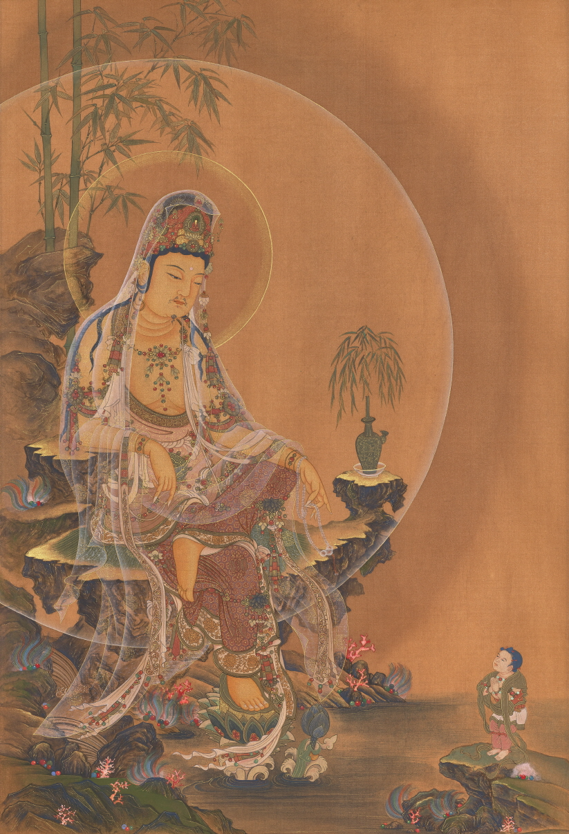 ▲ 현승조_수월관음도水月觀音圖.56X82cm.비단바탕에 석채,금.2021 ⓒ 현승조