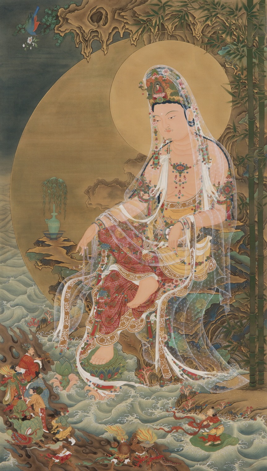 ▲ 유현정_수월관음도(水月觀音圖).100x200cm.비단바탕에 석채,금.2018 ⓒ 유현정