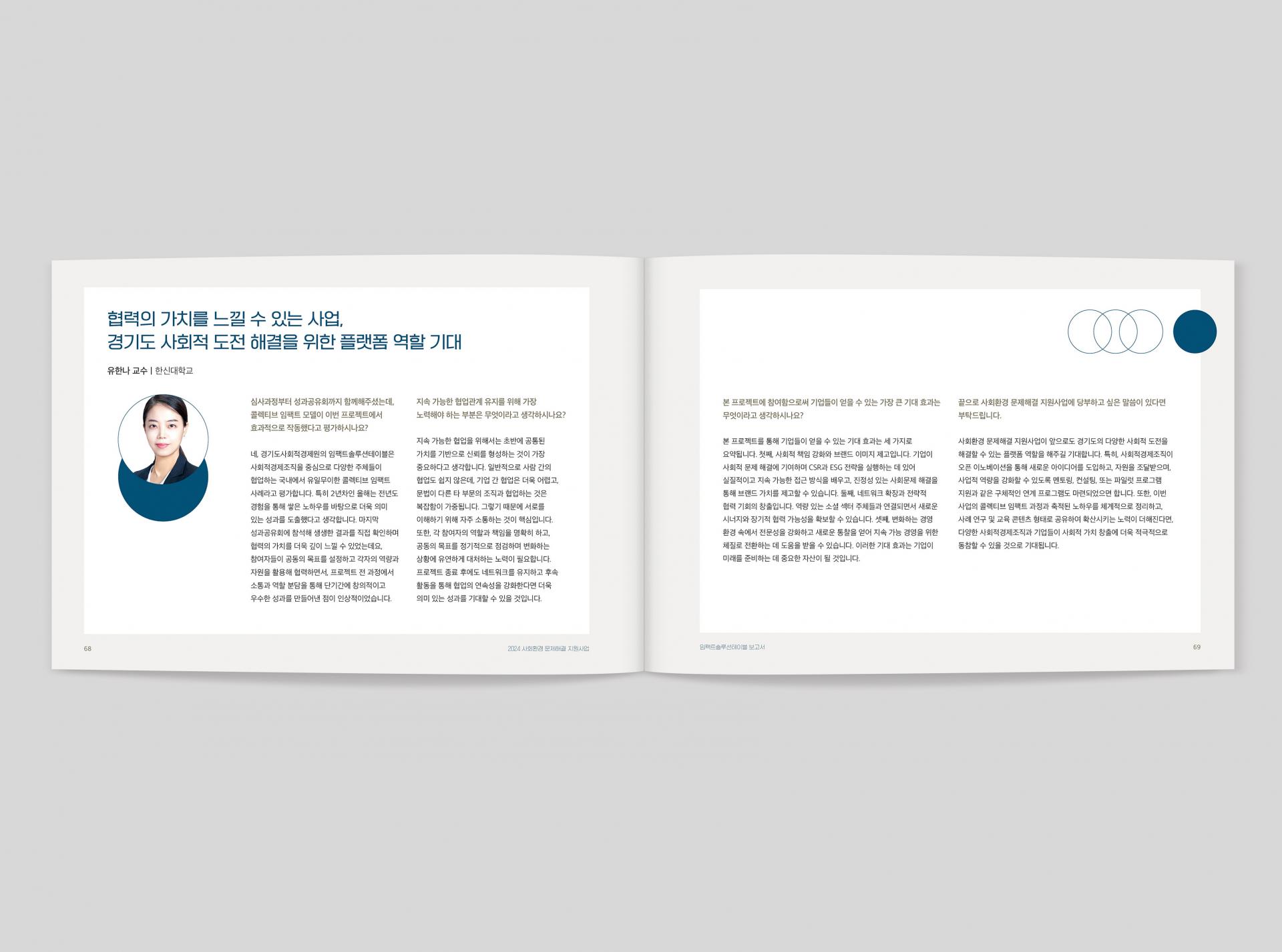 경기도사회적경제원    2024 | 임팩트솔루션테이블 보고서    사회환경 문제해결 지원사업   기획, 원고 편집, 각 기관 인터뷰 취합,   디자인