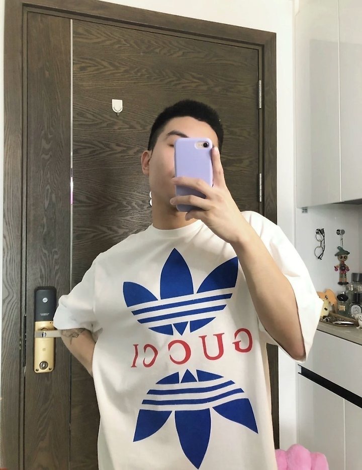 아디다스 X 구찌 코튼 저지 반팔 티셔츠