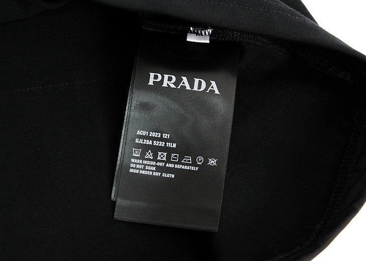 프라다 스티치 백 삼각 로고 코튼 숏 슬리브 티셔츠
