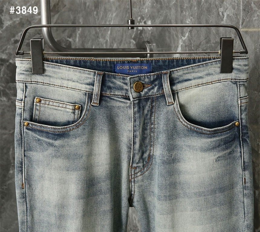 루이비X 로고엠보 버드 워싱 데님 팬츠