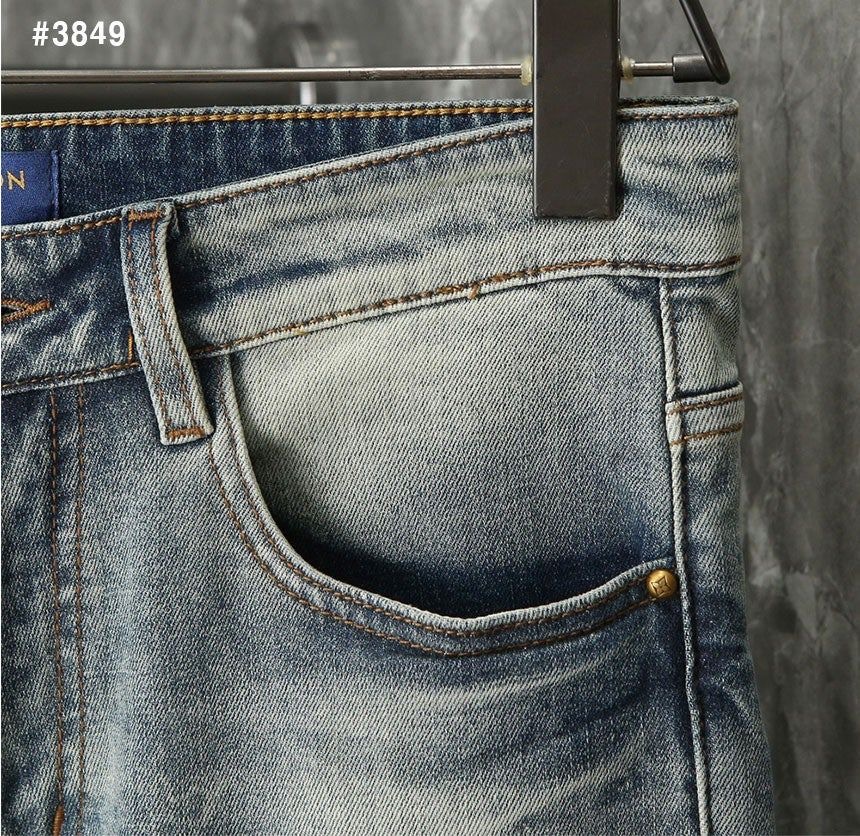 루이비X 로고엠보 버드 워싱 데님 팬츠