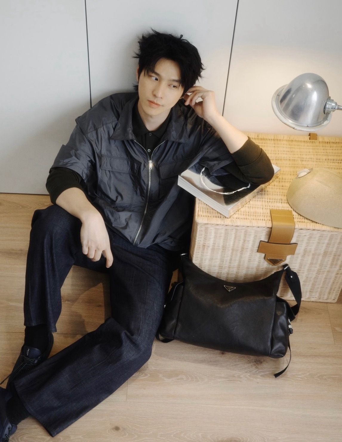 프라다 607073 리나일론 집업 반팔 셔츠 자켓