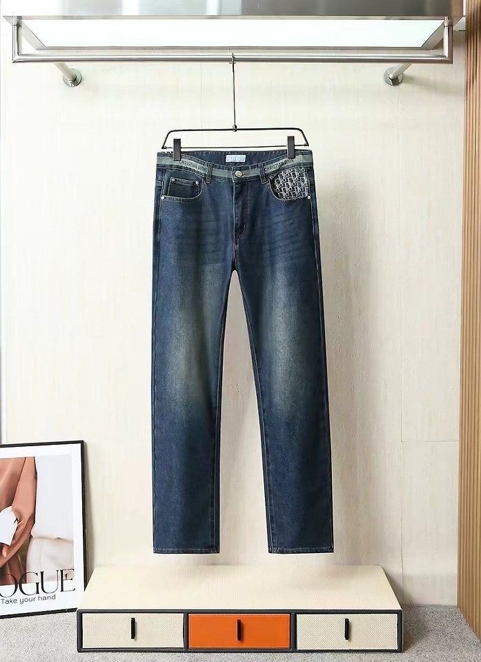 디O 패턴 레터링 패치로고 스판 데님진