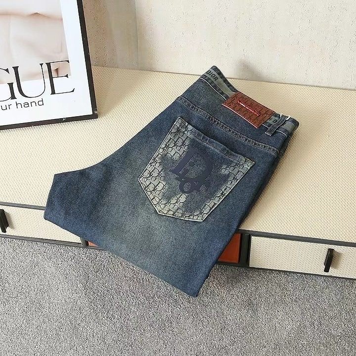 디O 패턴 레터링 패치로고 스판 데님진
