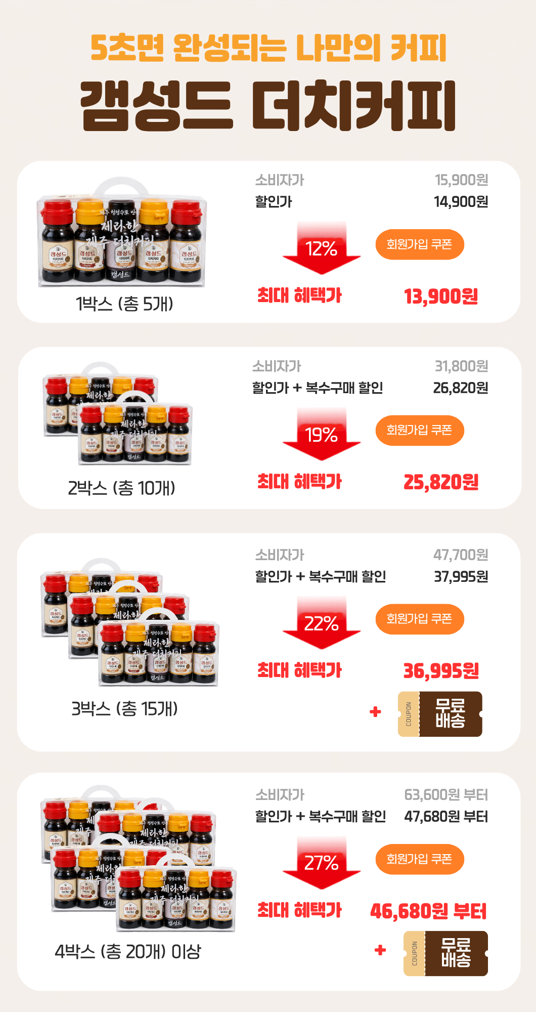 갬성드 더치커피 원액 50ml 5가지 향 셀렉션