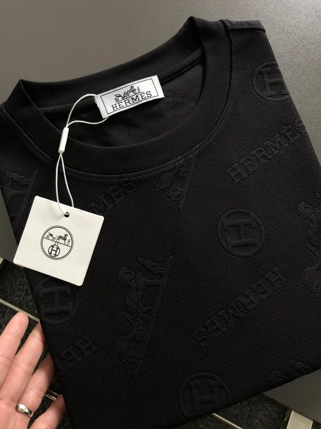 에르메스 2026 봄/여름 자카드 반팔 티셔츠 (은은한 패턴) - 상세 이미지 9개