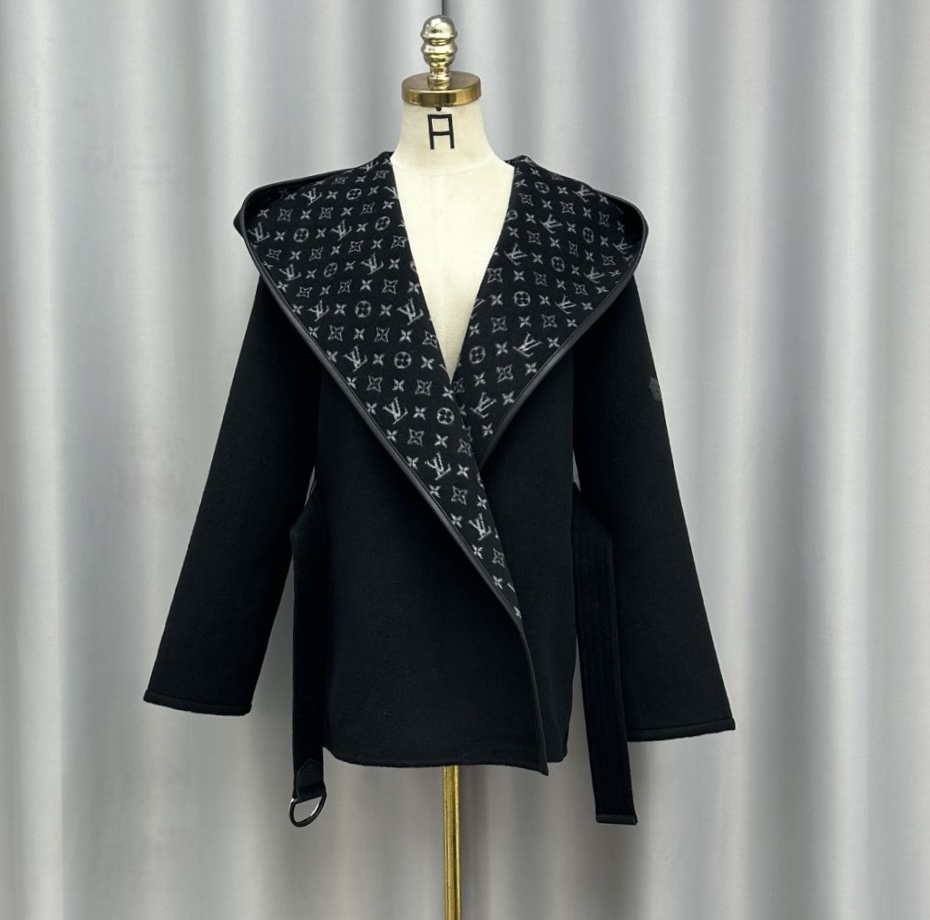 루이비통 아우터루이비*-상의-해외배송 후디드 랩 코트 쇼트