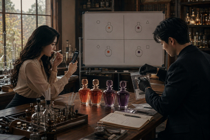 제목: 네 병을 조사하는 프라랑과 도경 - 설명: 네 병을 조사하는 프라랑과 도경
