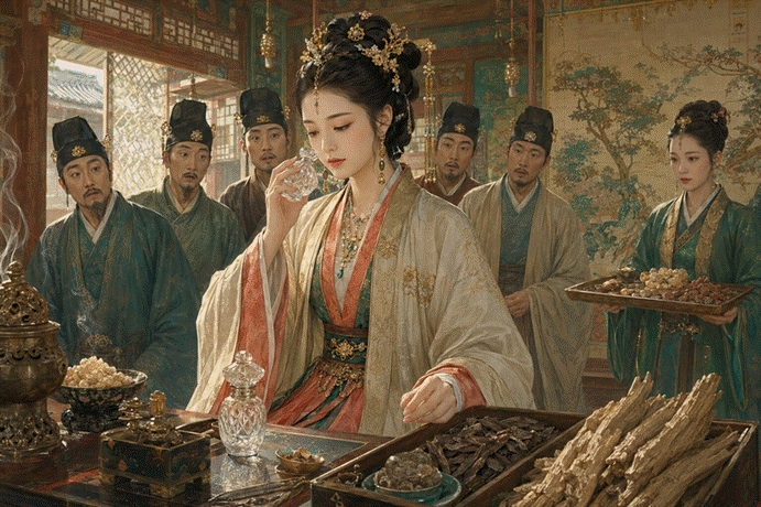 제목: 서라벌에서 모방 향을 진단하는 프라랑 공주 - 설명: 서라벌에서 모방 향을 진단하는 프라랑 공주