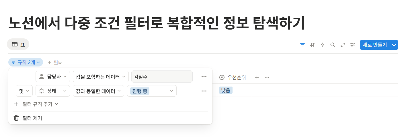 노션 다중 조건 필터
