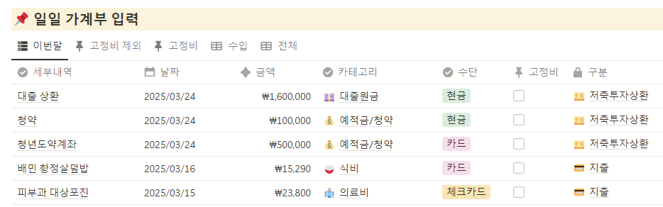 노션으로 자산관리 하는 방법 주식, 코인, ETF 투자 관리 템플릿 일일 가계부 예시