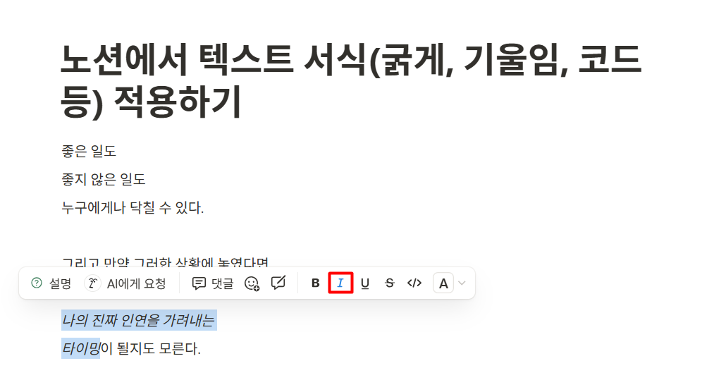 노션 텍스트 서식