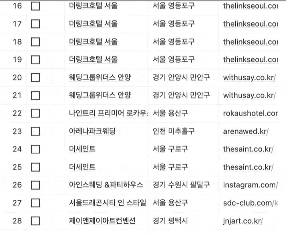 웨딩홀 리스트에 식장 분위기와 인근 지하철 정보까지 포함된다는 안내