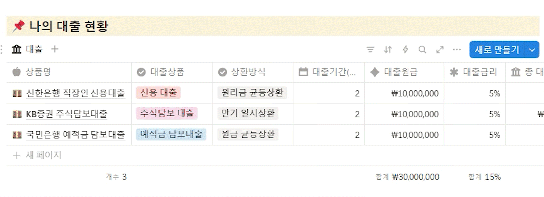 노션으로 완벽한 재무관리 세팅하기 노션 가계부 작성팁 대출 정리 예시