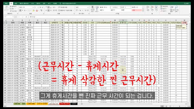 인사팀 모여라~! 엑셀 근태관리 종결자(역대급난이도/출퇴근/지각조퇴/연장/초과근무/특근수당)