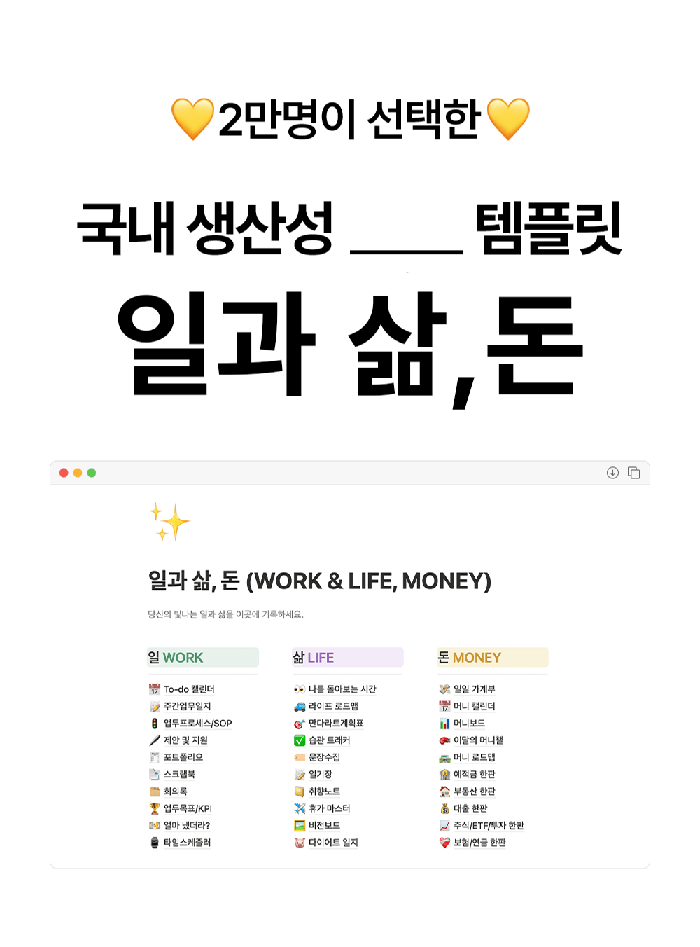일과삶돈 노션 대시보드 사용 예시