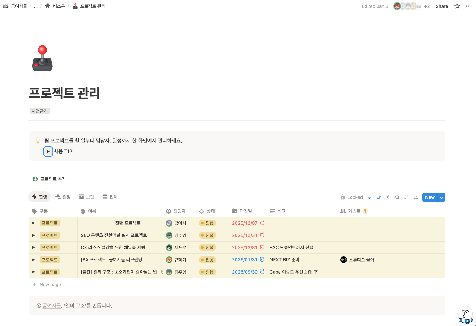 복잡한 프로젝트 관리 예시