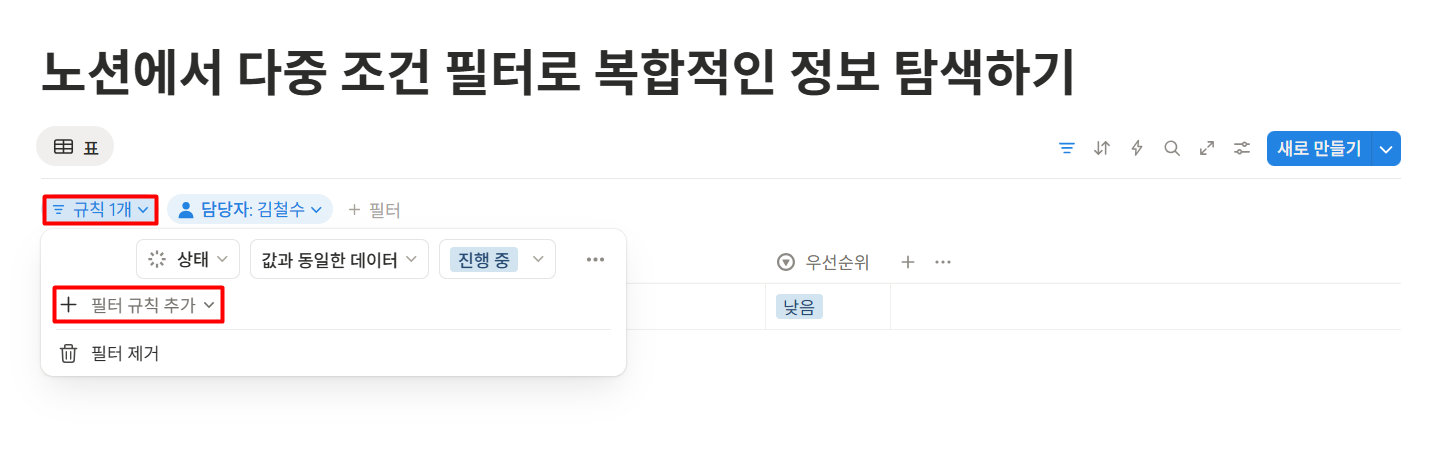 노션 다중 조건 필터