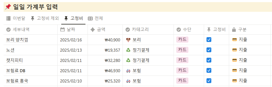 가계부 어플 추천, 노션 가계부 고정비 파악