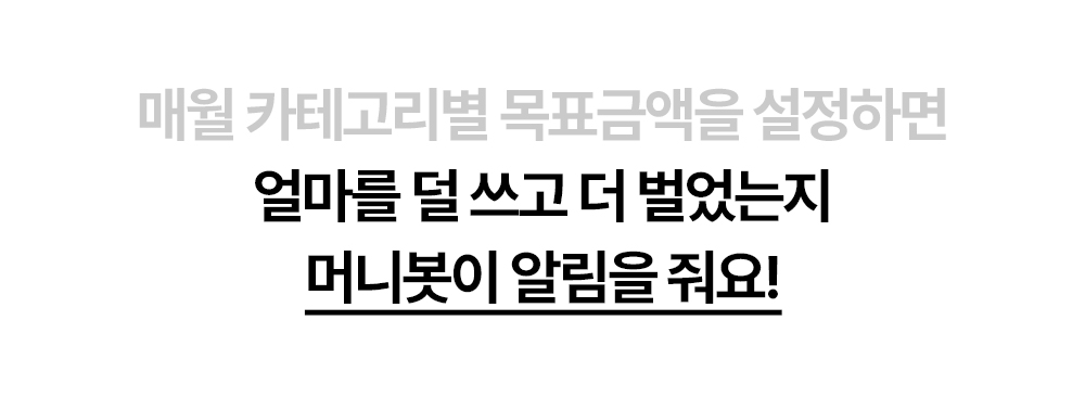 머니봇이 월간 카테고리별 목표금액 대비 수입지출 현황을 알려주는 안내