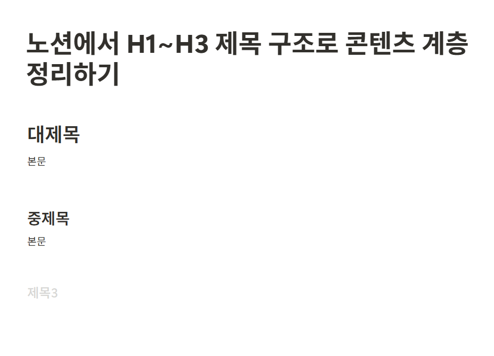 노션에서 H1~H3 제목 구조로 콘텐츠 계층 정리하기