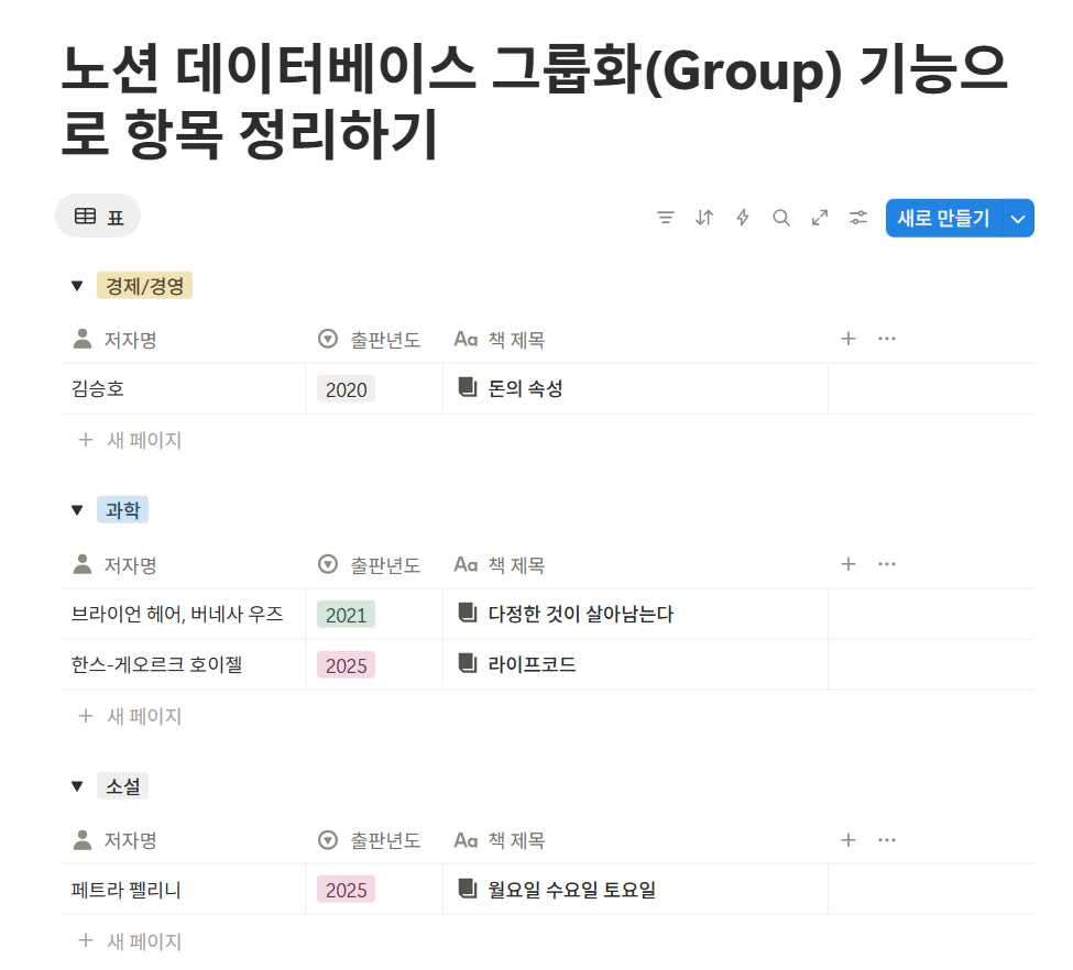 노션 데이터베이스 그룹화