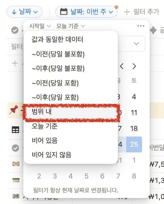 노션 가계부, 이달 지출내역 확인하기