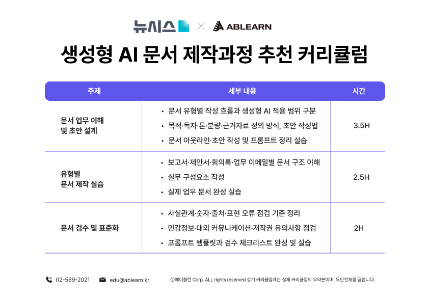[뉴시스/사업주훈련지원 AX교육] 종합 미디어, 언론사 맞춤형 생성형AI 입문교육 커리큘럼