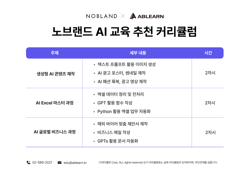 노브랜드 AI 교육 추천 커리큘럼