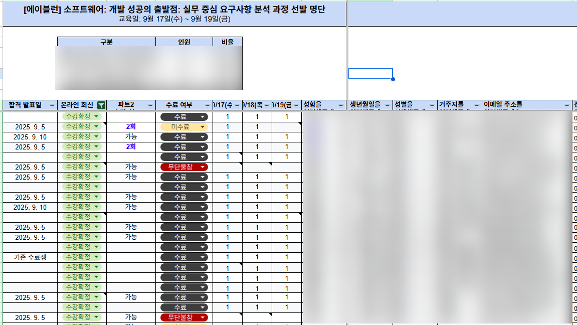 대규모 교육 운영 명단 관리