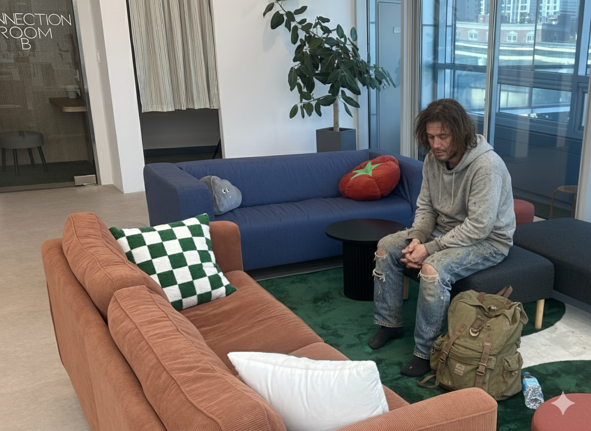 © 에이블런 오피스에 들어온 AI 노숙자 | Gemini로 생성한 이미지