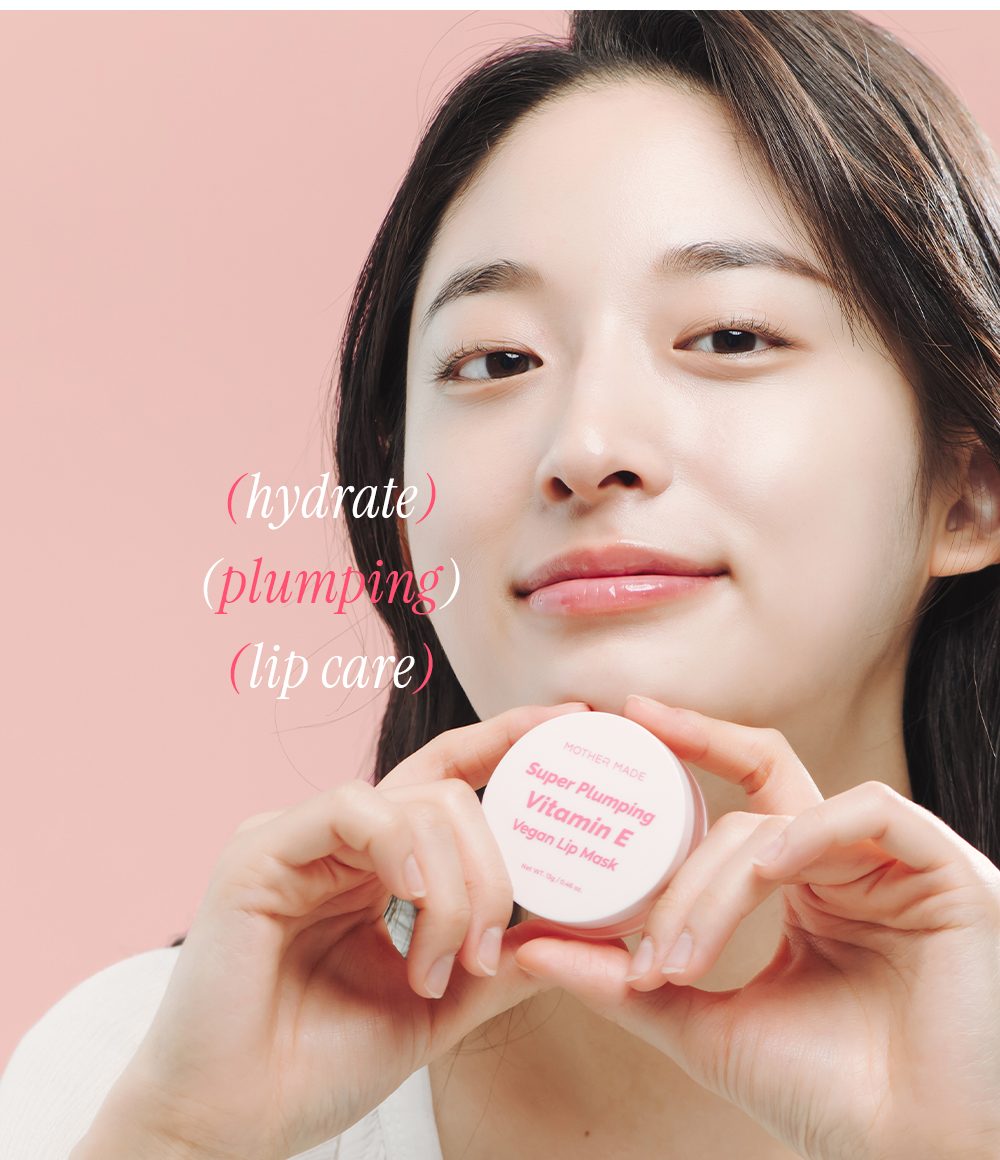 보습과 플럼핑 효과로 촉촉하고 탱글한 입술을 표현한 모델 이미지, 마더메이드 립마스크 사용 후 건강한 립케어