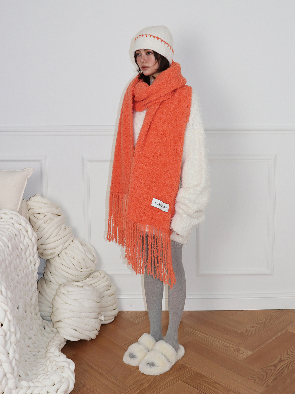 MUSINSA | MEENDERI ALPACA KNIT LONG MUFFLER - ORANGE
