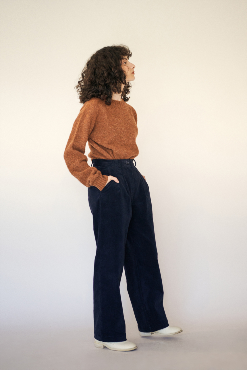 21FW DOUBLE PLEATED CORDUROY PANTS - NAVY