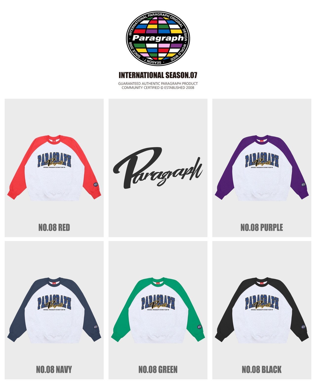 PARAGRAPH Color Raglan Sweatshirt 페러그래프 칼라 나그랑 맨투맨 티셔츠