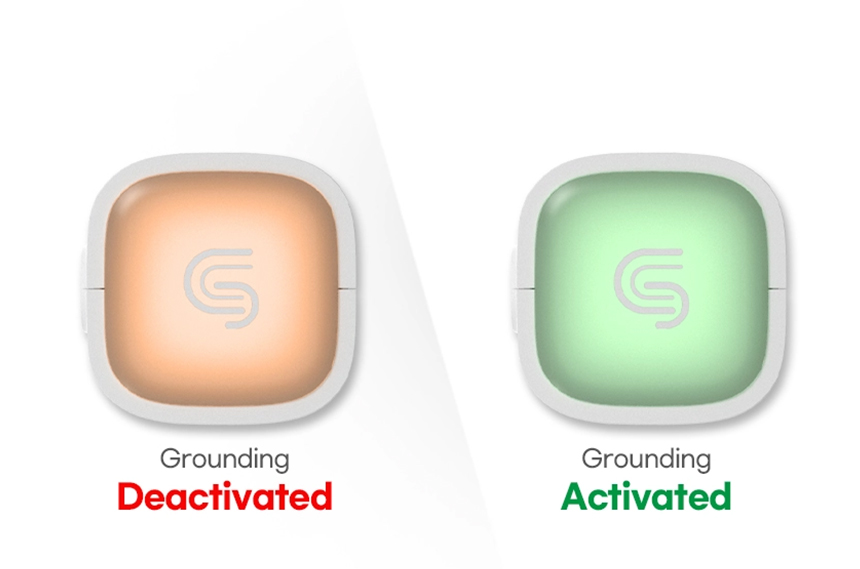 Graphic showing grounding deactivated and activated states on the G-Plug, with indicator light status for normal operation