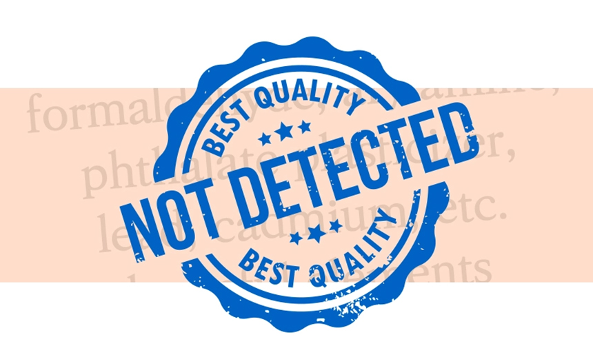 Graphic displaying KCL children’s product safety certification with a “not detected” quality mark for Dr.Friend Sleep Pad materials
